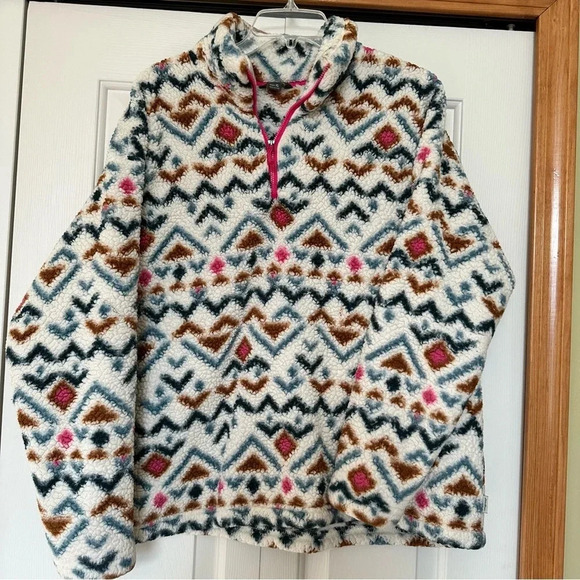 Eddie Bauer Aztec Print Sherpa Quarter Zip Pullover - Picture 2 of 9